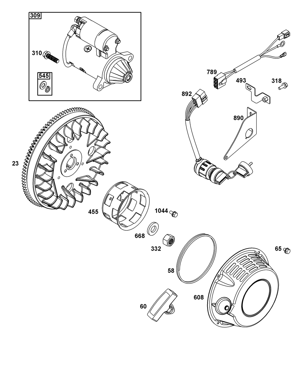 Flywheel, Ignition, And Starter Group Diagram and Parts List for 261D02-0003-01 200000 - 399999 Briggs and Stratton Engine